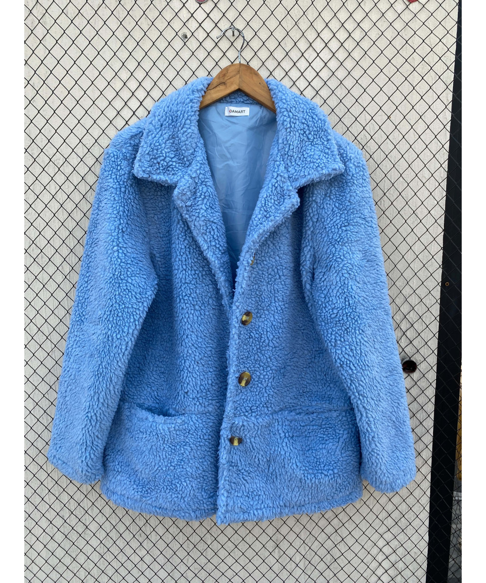 Blue, teddy, button-up jacket