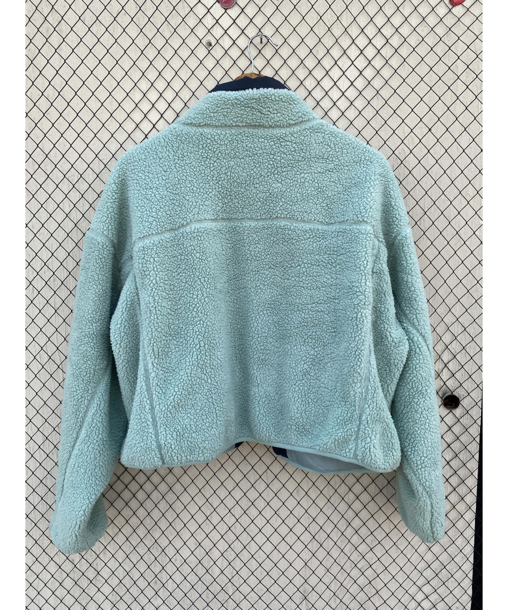 Mint green-colored, oversized, teddy, zipper jacket