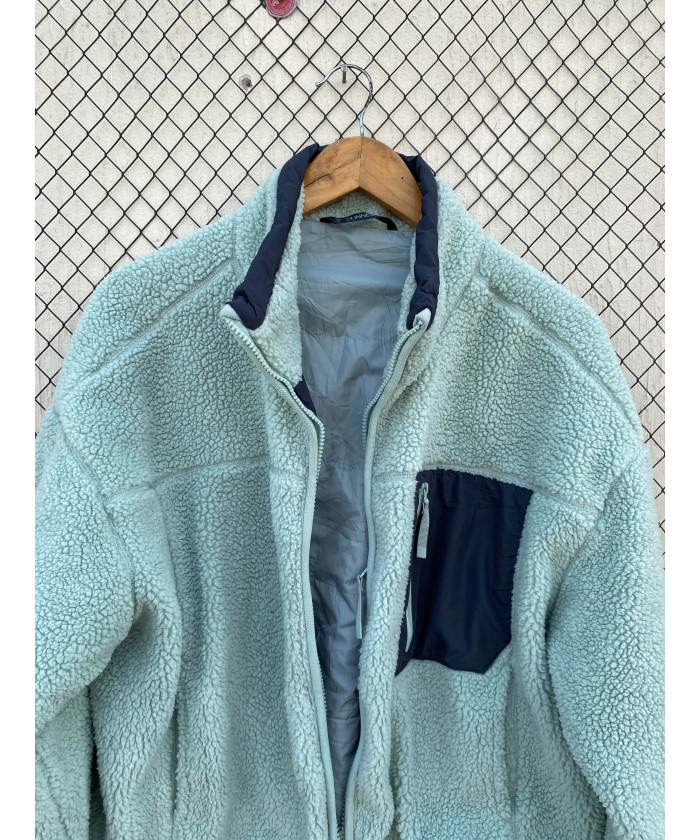 Mint green-colored, oversized, teddy, zipper jacket