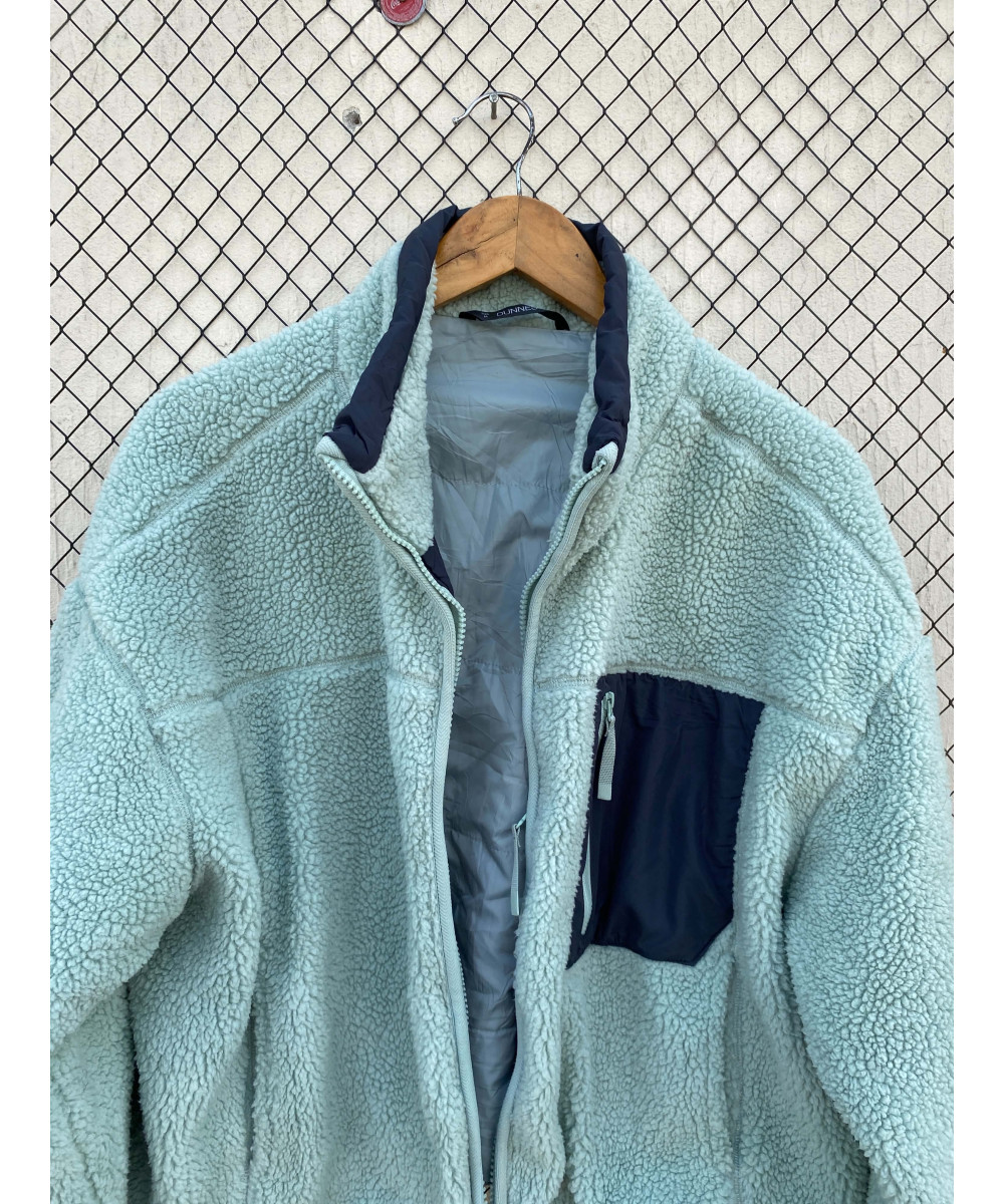 Mint green-colored, oversized, teddy, zipper jacket