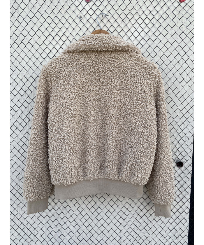 Beige, teddy, zipper jacket
