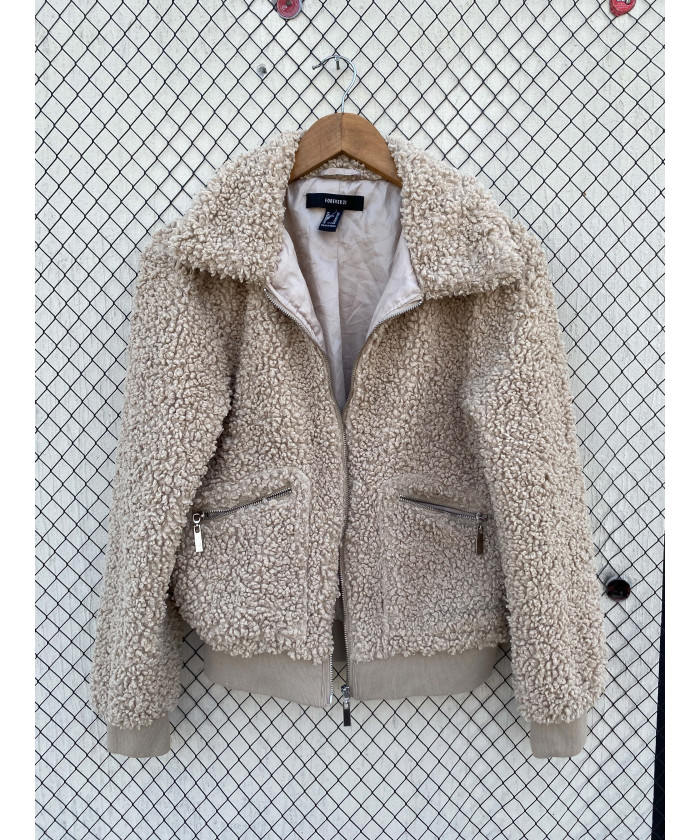Beige, teddy, zipper jacket