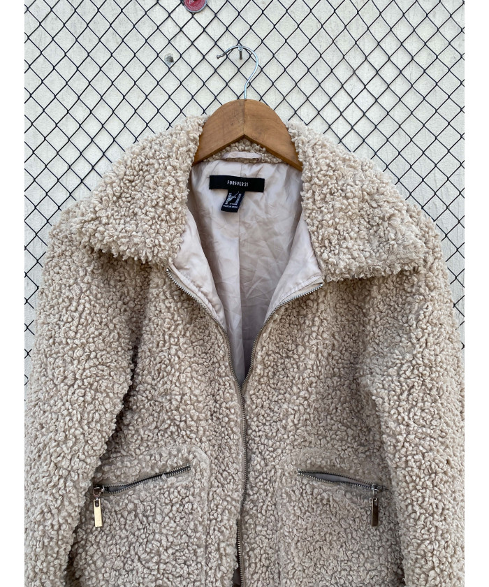 Beige, teddy, zipper jacket