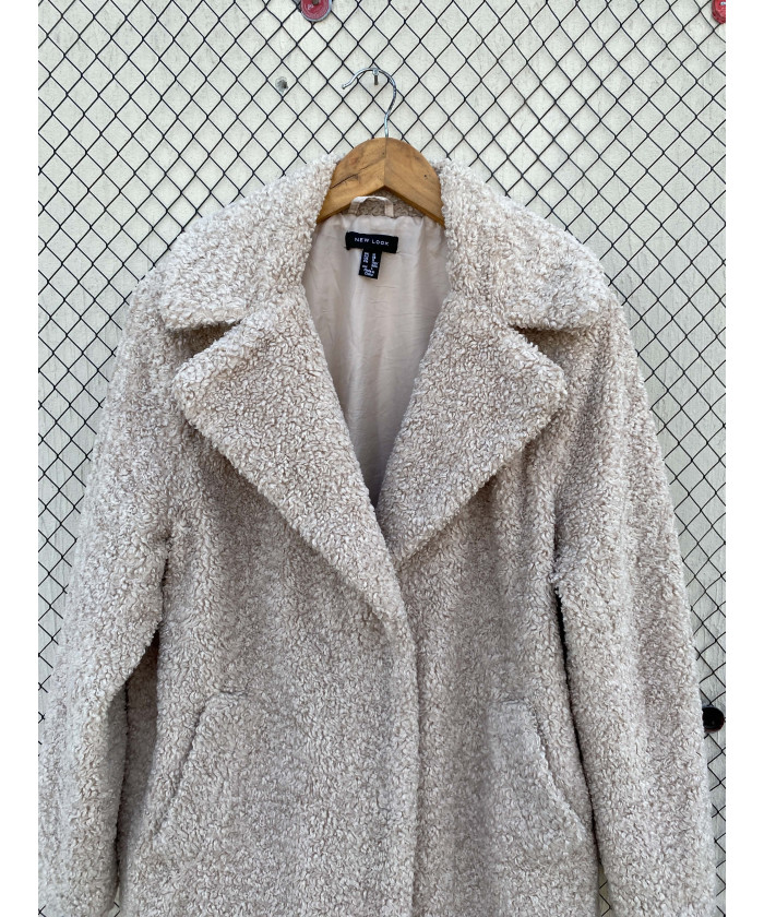 Beige, teddy, mid-lengthed coat