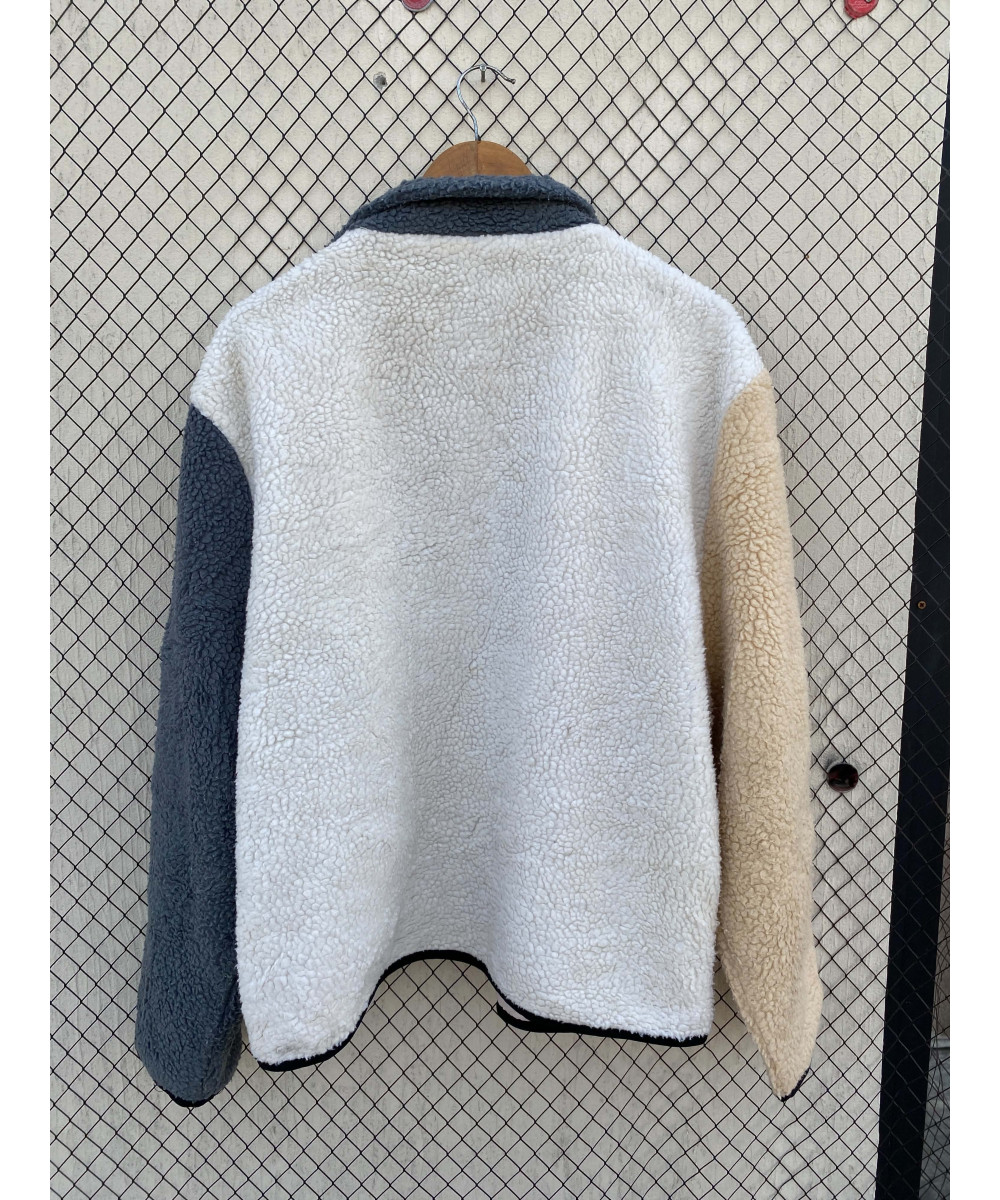 Tri-colored, teddy, zipper jacket
