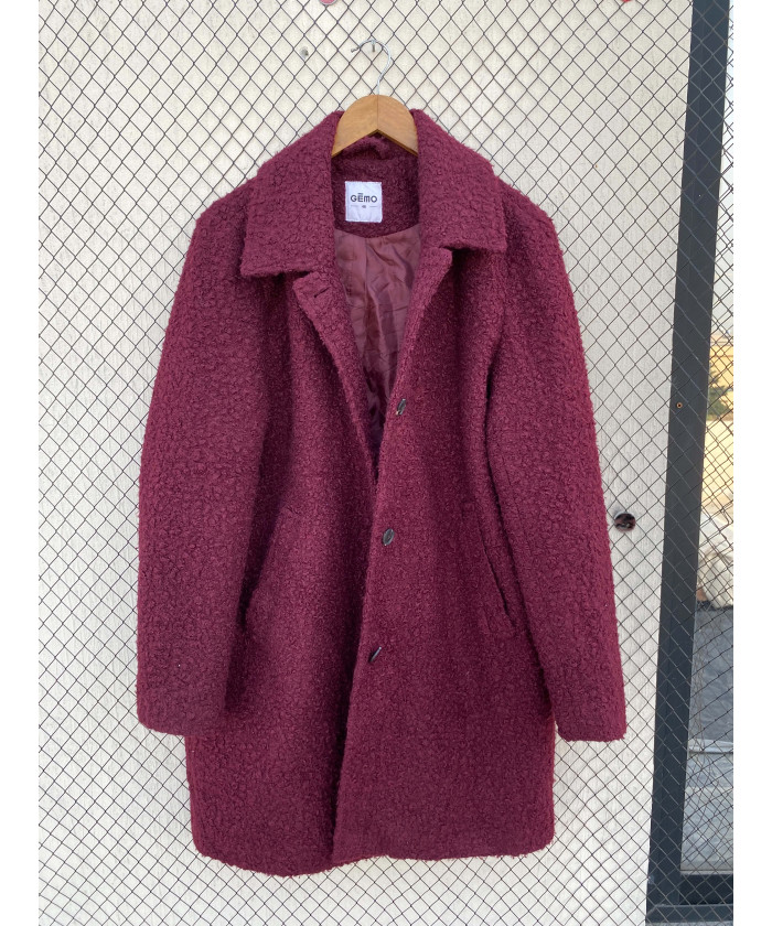 Maroon, long, boucle coat
