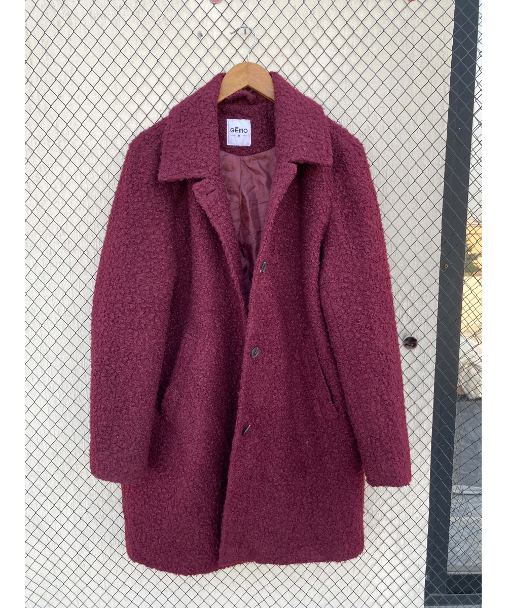 Maroon, long, boucle coat