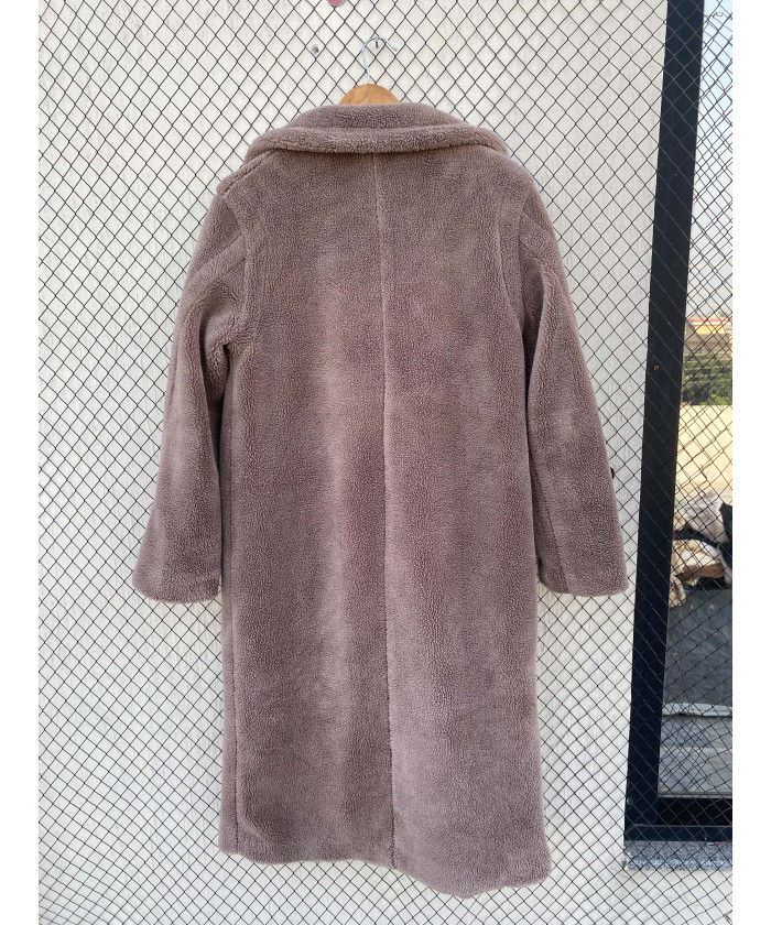 Gray, long, teddy coat