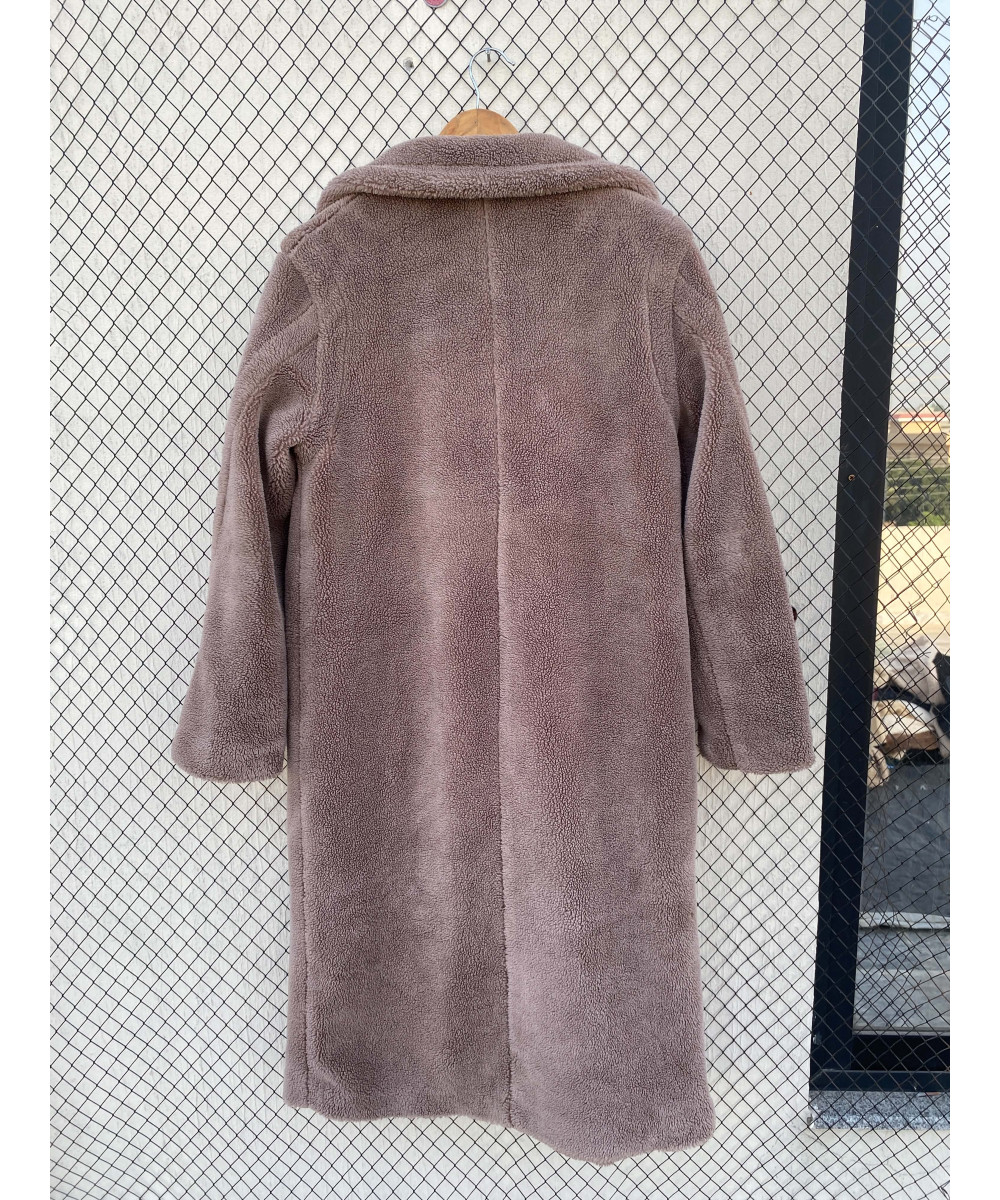 Gray, long, teddy coat