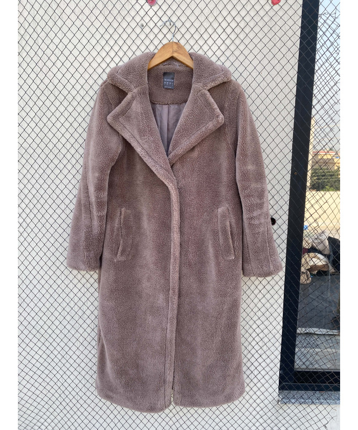 Gray, long, teddy coat