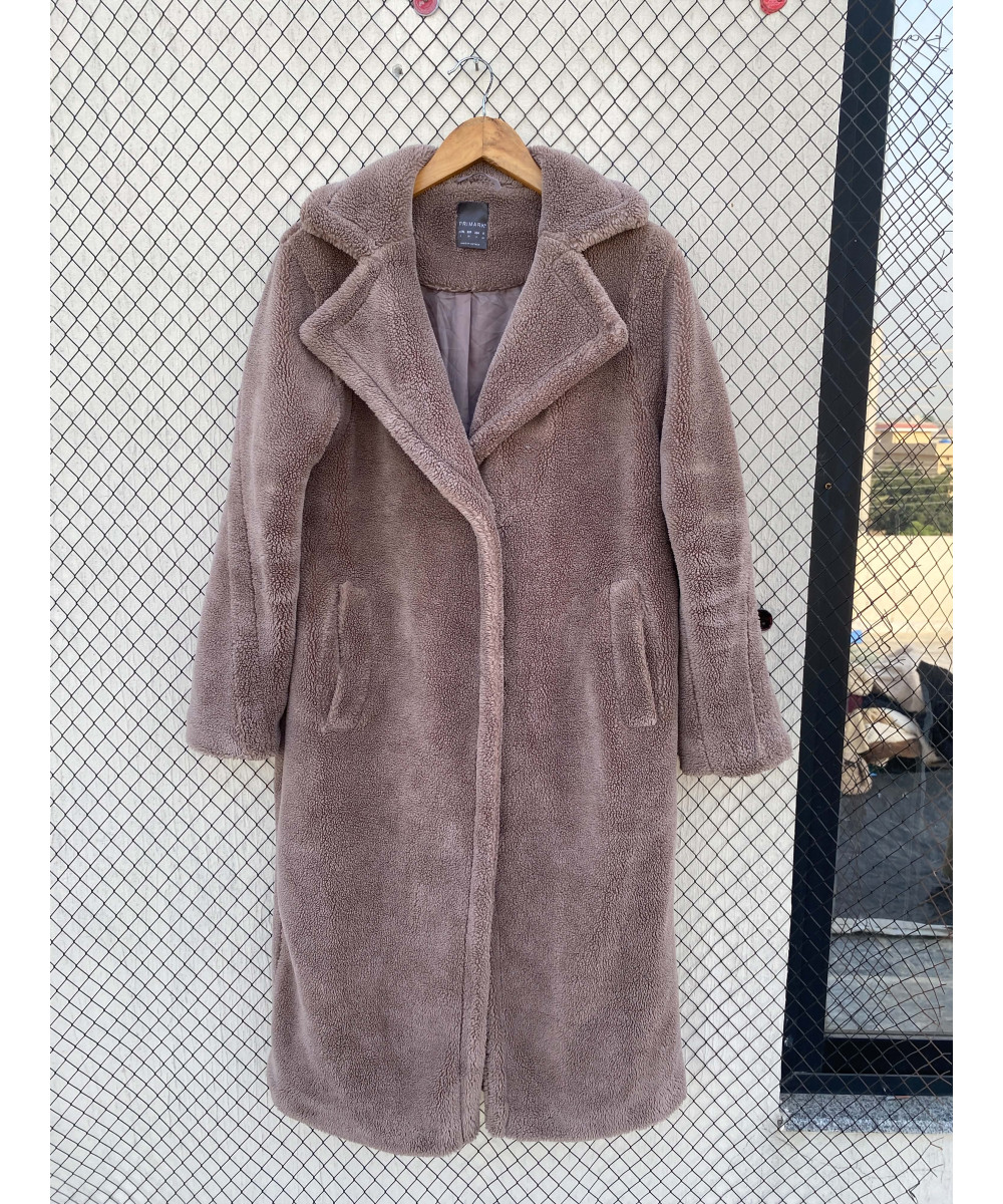 Gray, long, teddy coat