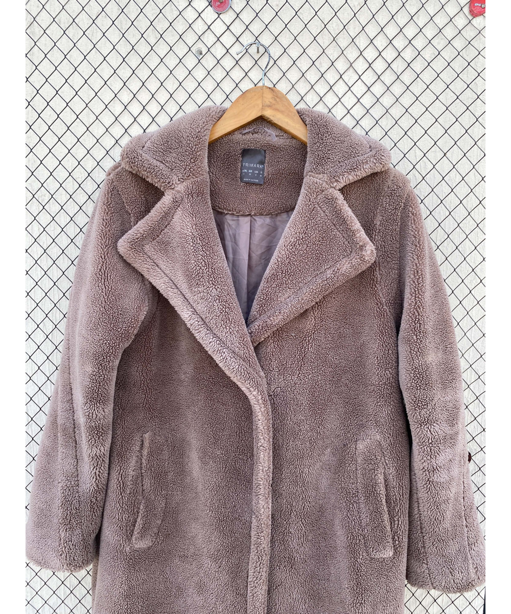 Gray, long, teddy coat