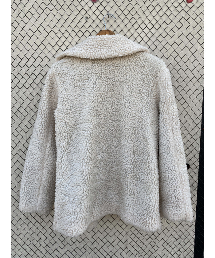 White, teddy, zipper jacket
