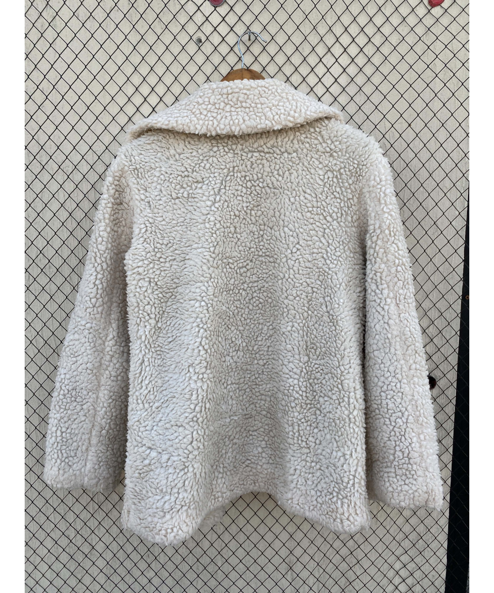 White, teddy, zipper jacket