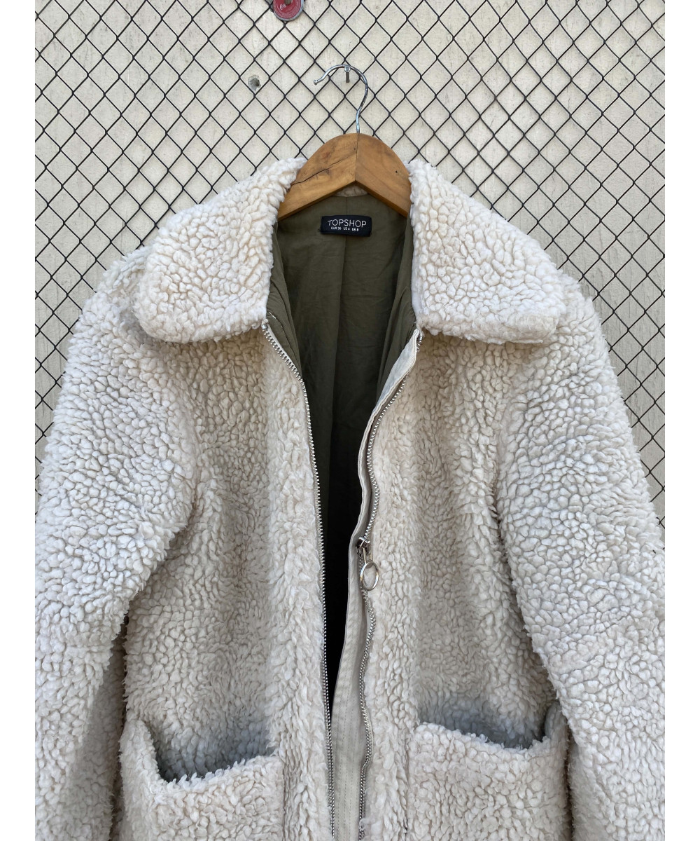 White, teddy, zipper jacket