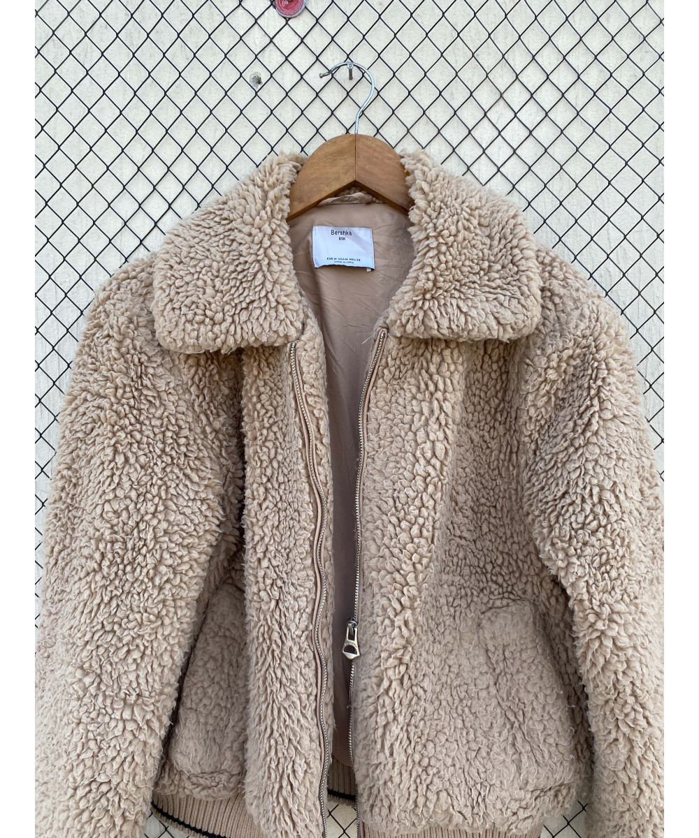 Fawn-colored, teddy, zipper jacket