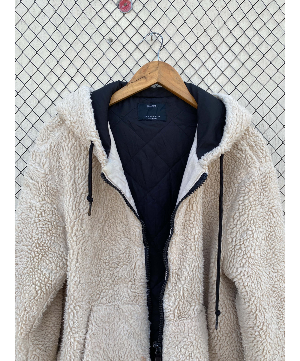 Beige, teddy, hooded, zipper jacket