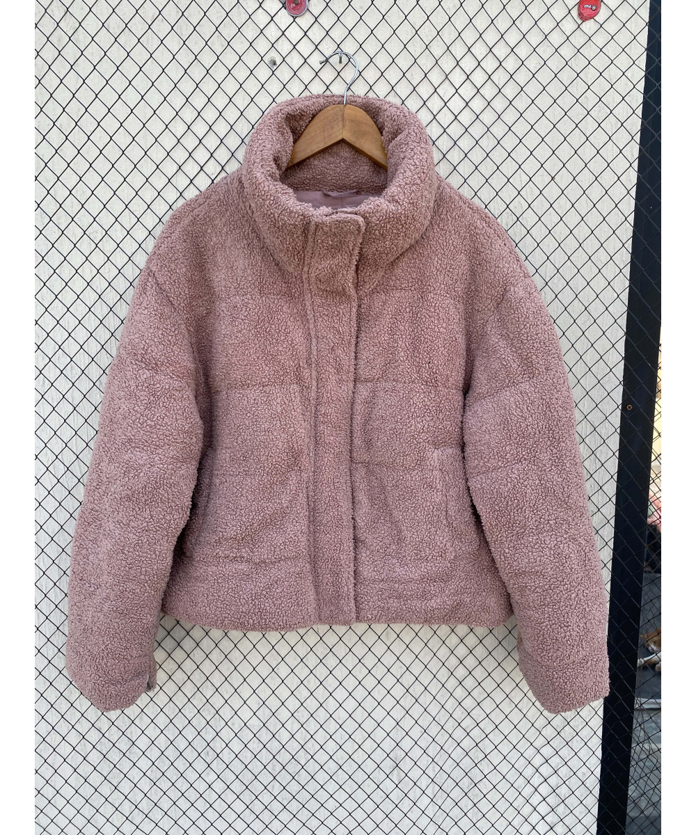 Tea pink-colored, puffer, teddy, zipper jacket