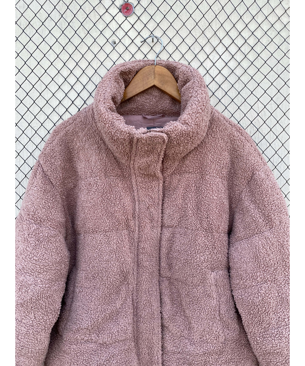 Tea pink-colored, puffer, teddy, zipper jacket