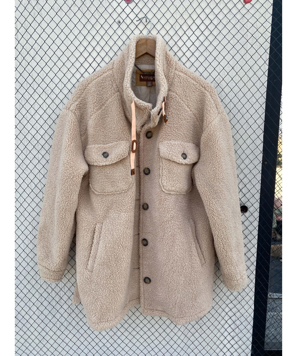 Camel-colored, teddy, button-up jacket