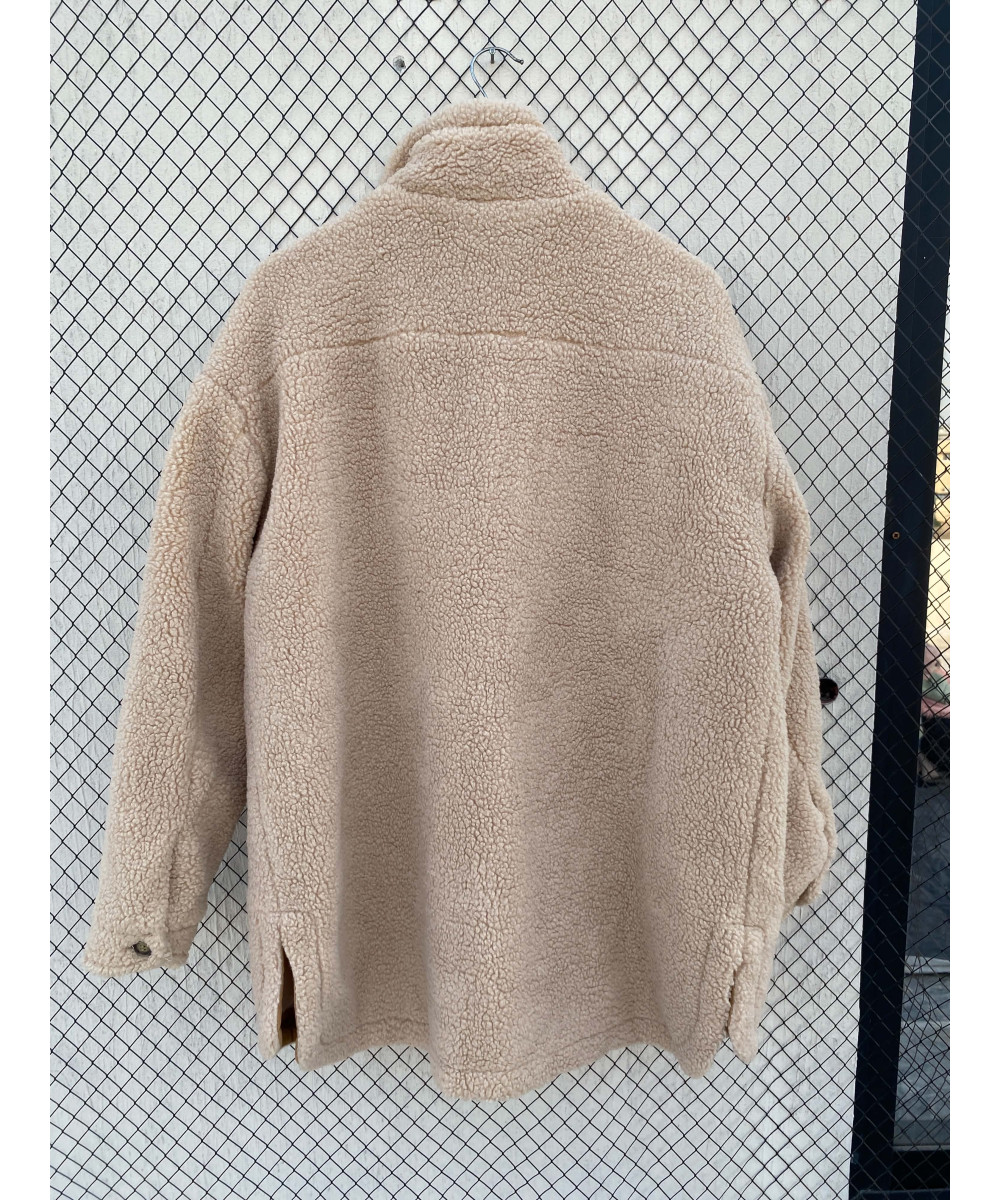 Camel-colored, teddy, button-up jacket