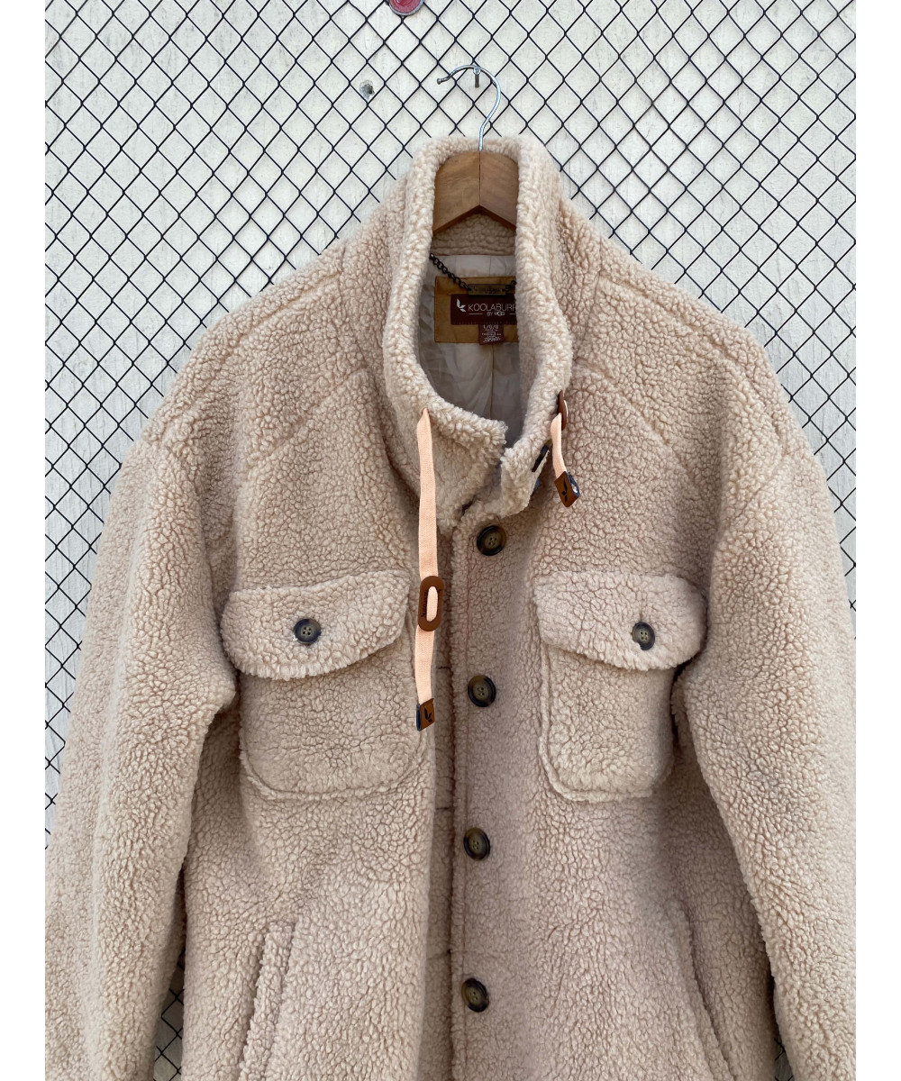 Camel-colored, teddy, button-up jacket