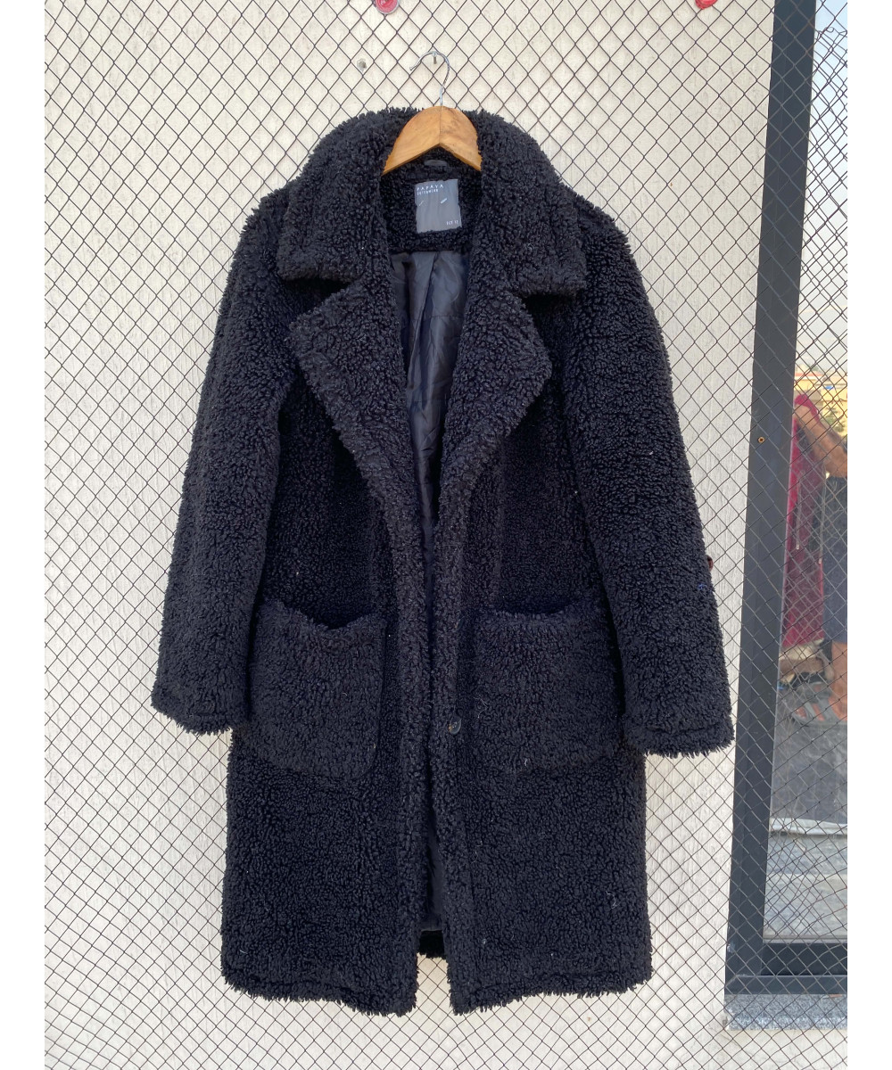 Black, long, teddy coat