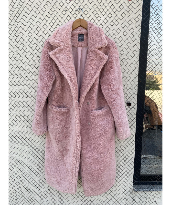 Pink, long, teddy coat