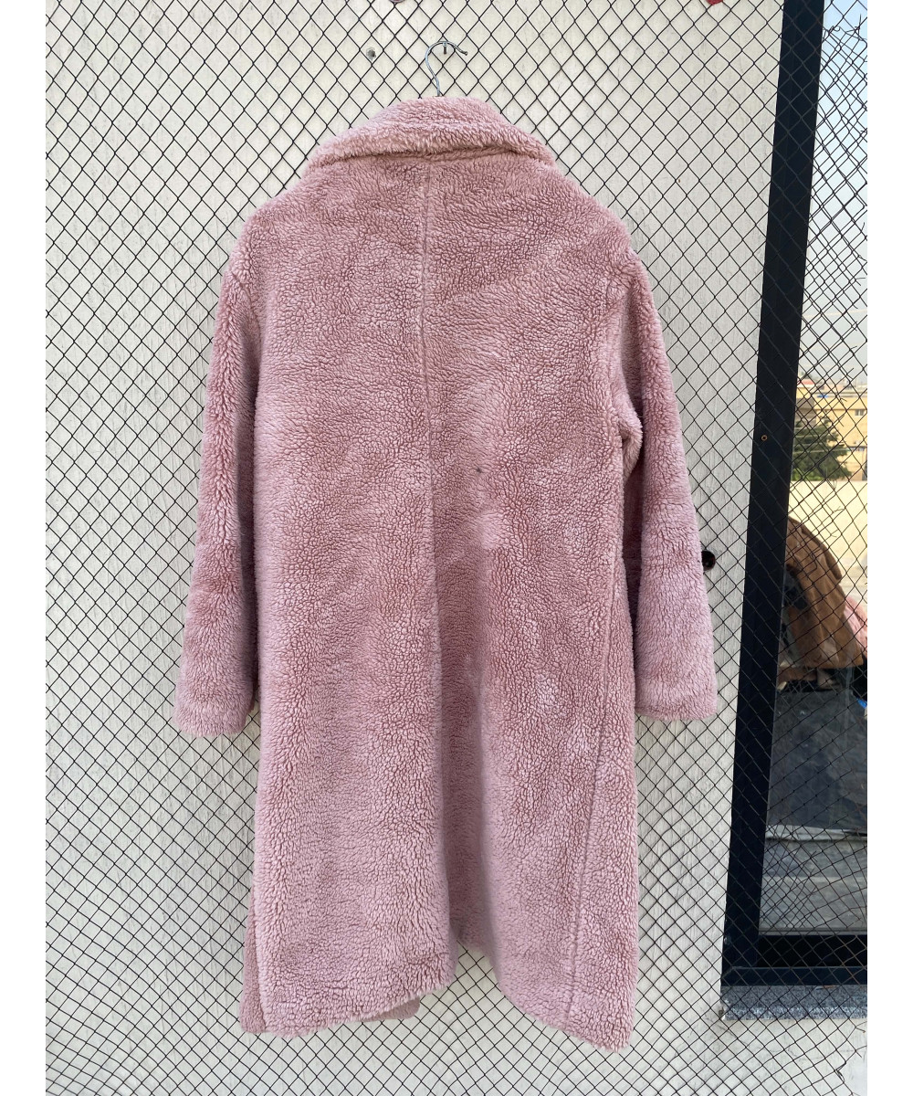 Pink, long, teddy coat