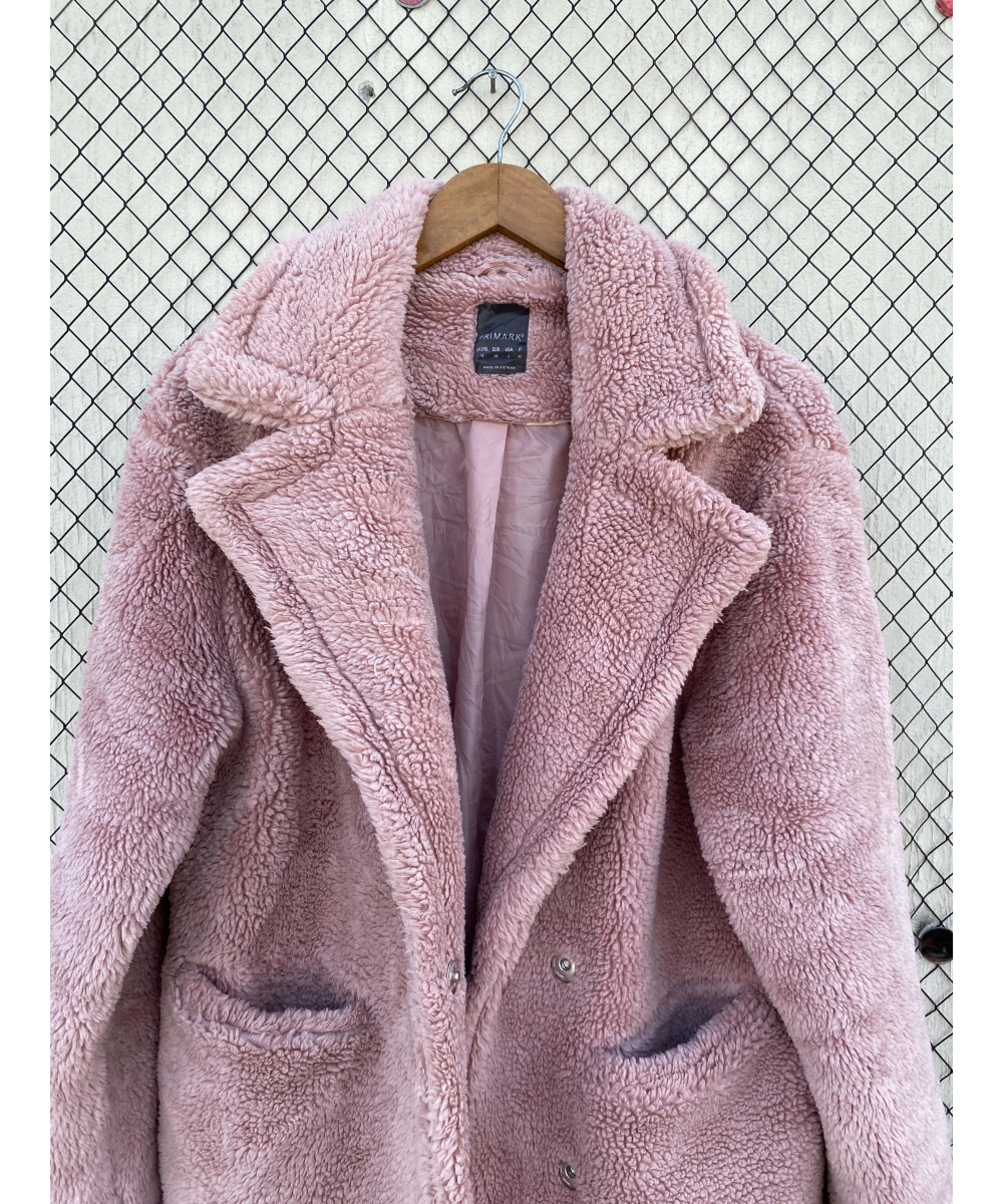 Pink, long, teddy coat