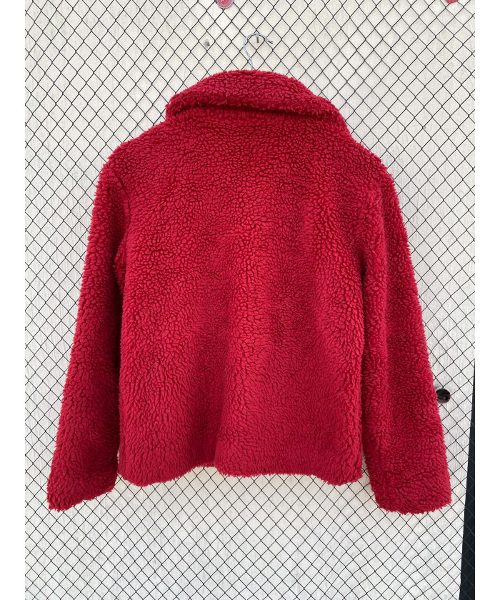 Red, teddy, zipper jacket