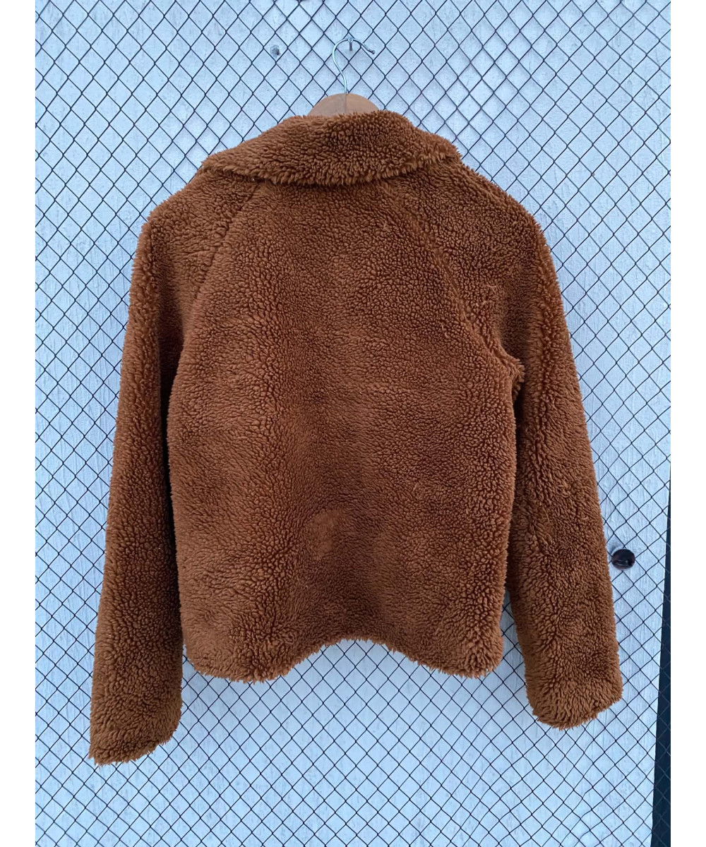 Rust brown-colored, teddy, button-up jacket