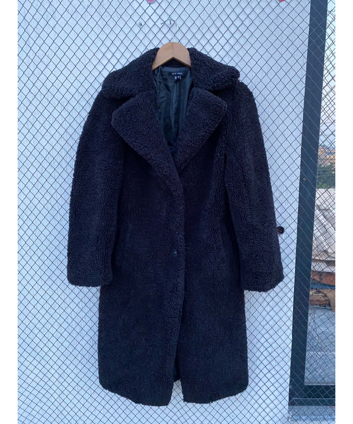 Black, long, teddy coat