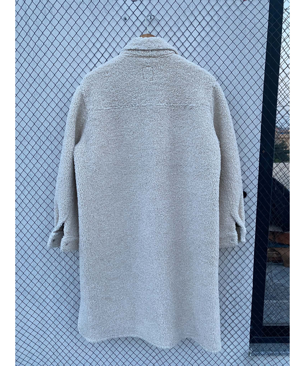 Cream-colored, long, teddy coat