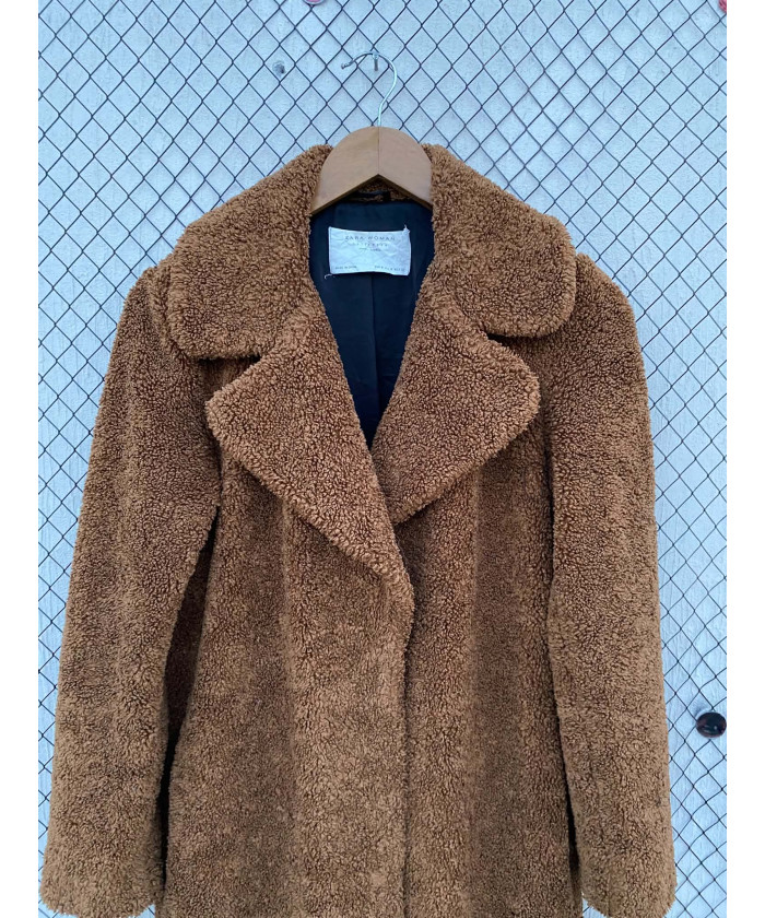 Rust brown-colored, long, teddy coat