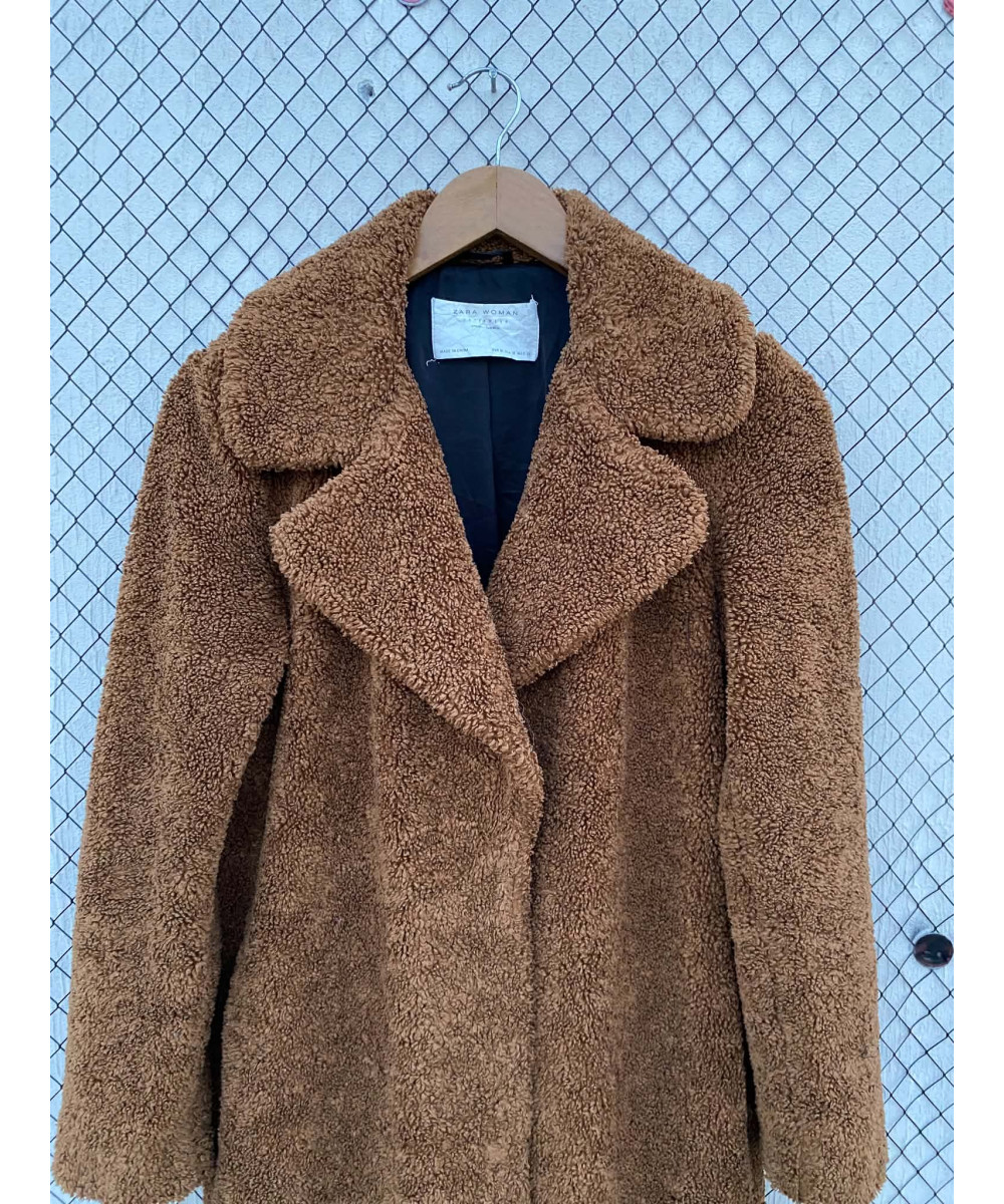 Rust brown-colored, long, teddy coat