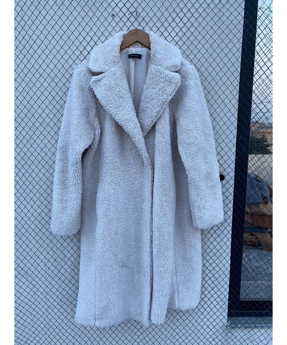 Off-white colored, long, teddy coat