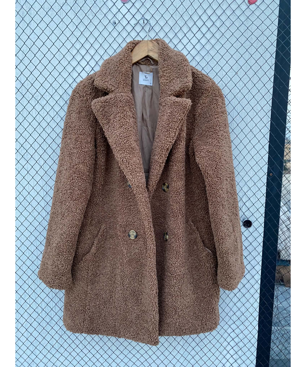 Brown, long, teddy coat