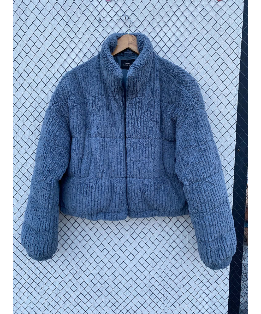 Blue-gray colored, faux fur, zipper jacket