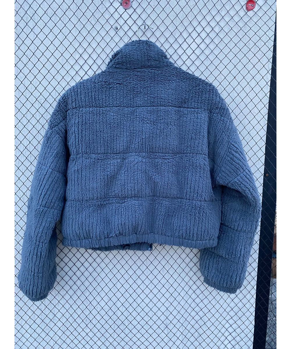 Blue-gray colored, faux fur, zipper jacket