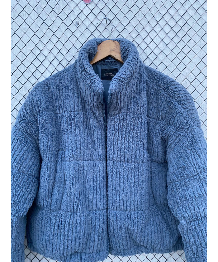Blue-gray colored, faux fur, zipper jacket