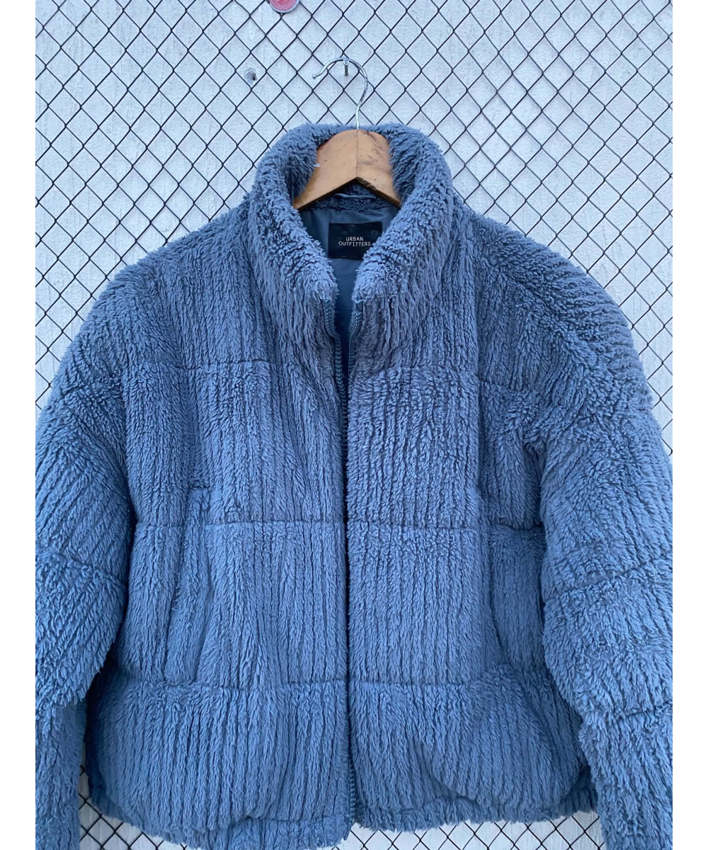 Blue-gray colored, faux fur, zipper jacket