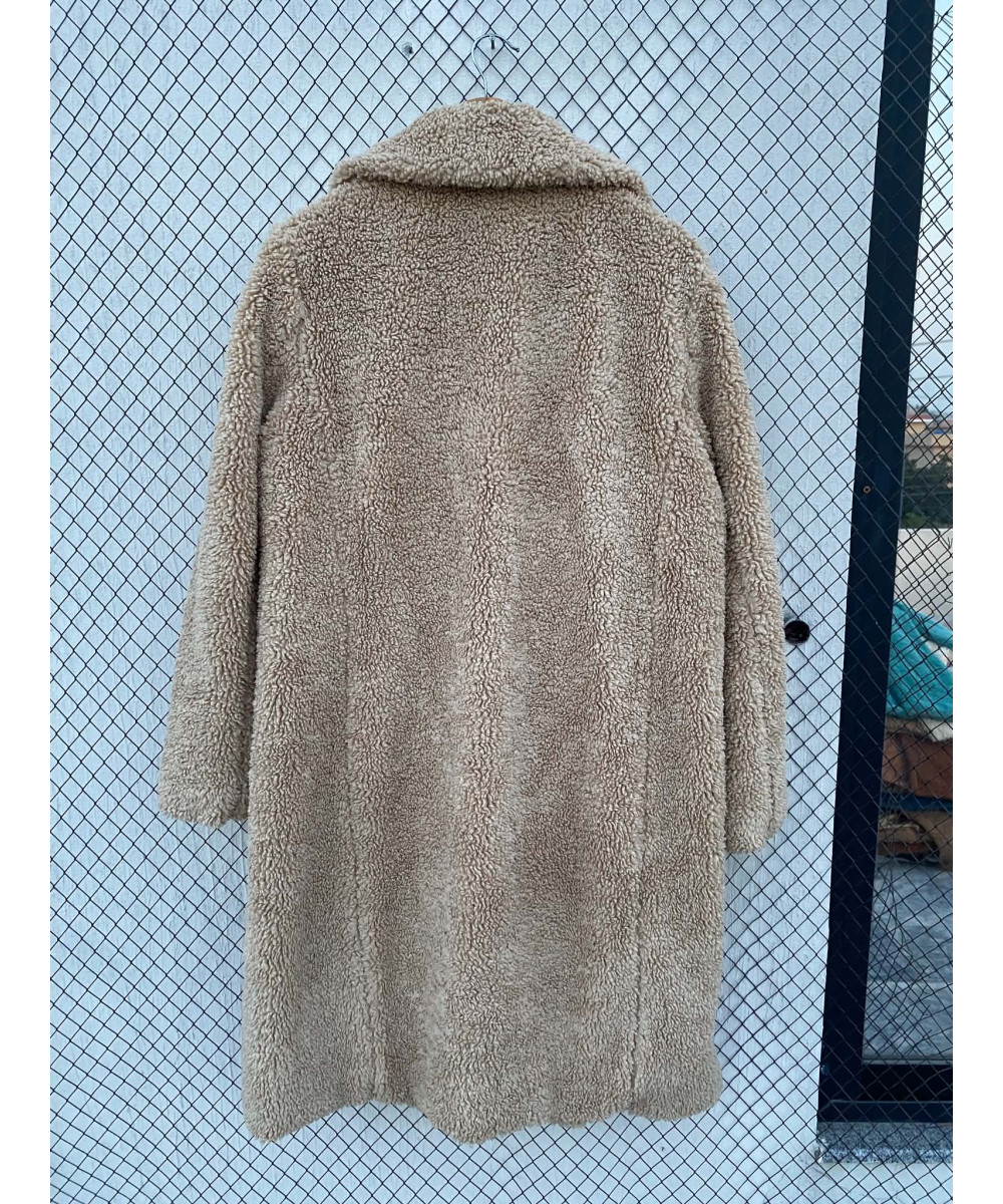 Camel-colored, long, teddy coat