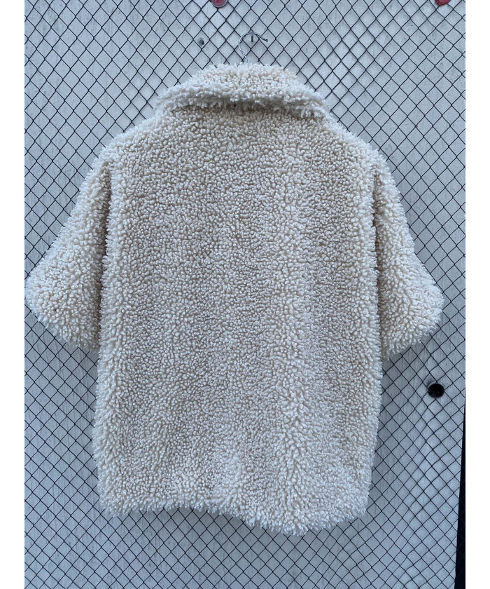 Cream-colored, faux fur jacket