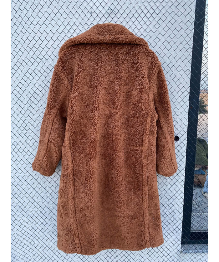 Rust brown-colored, long, teddy coat