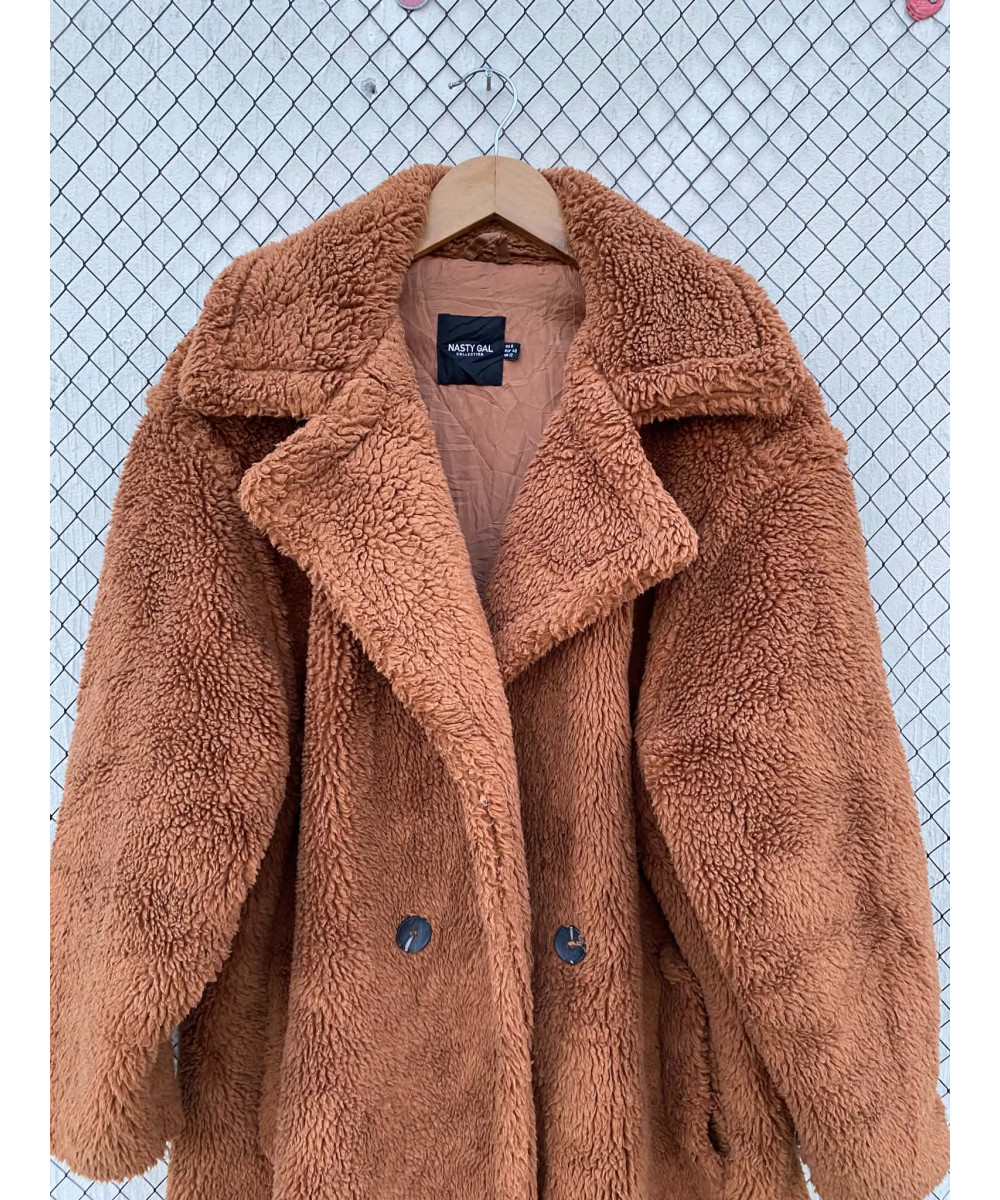 Rust brown-colored, long, teddy coat