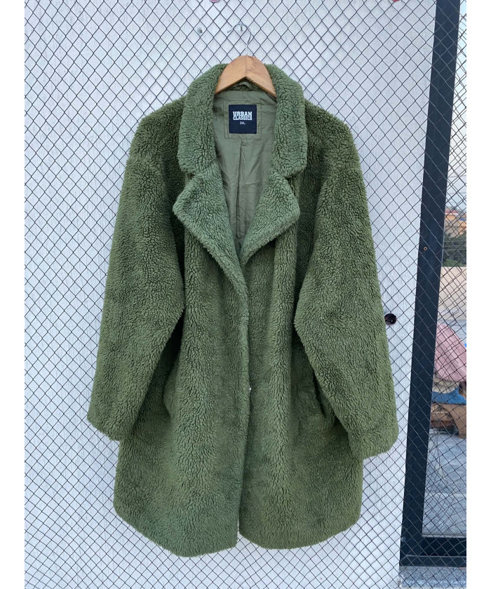 Brown, long, teddy coat
