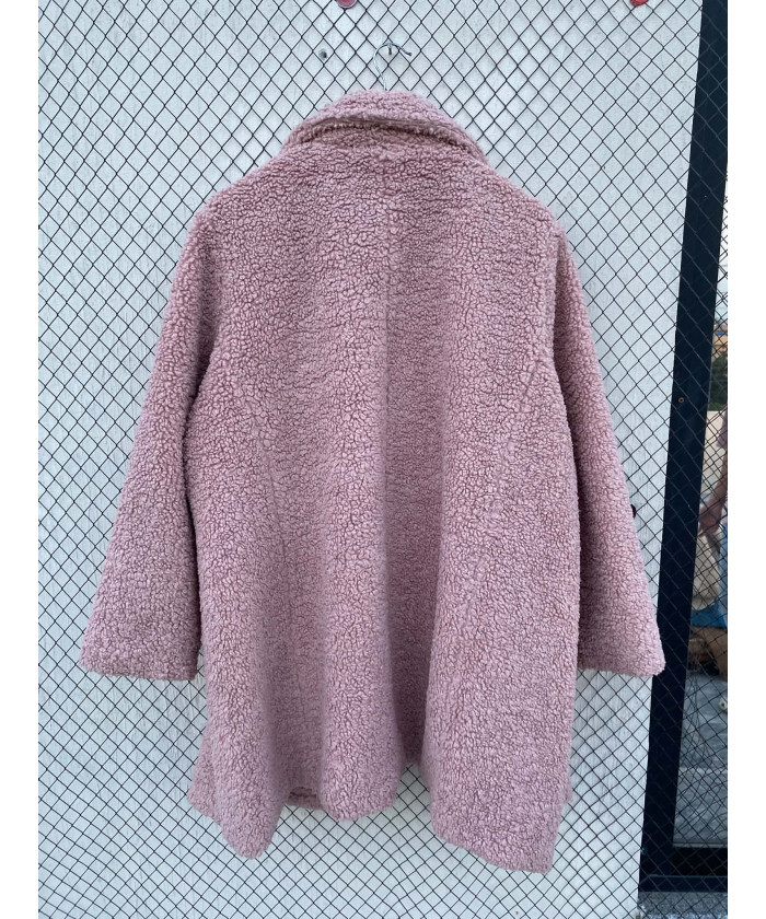 Pink, long, teddy coat