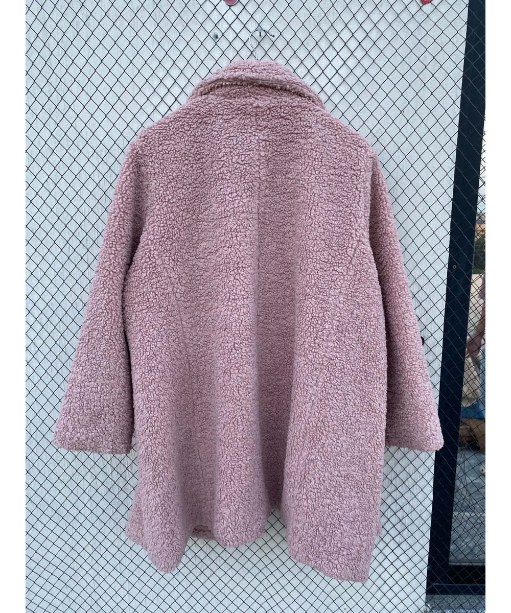 Pink, long, teddy coat