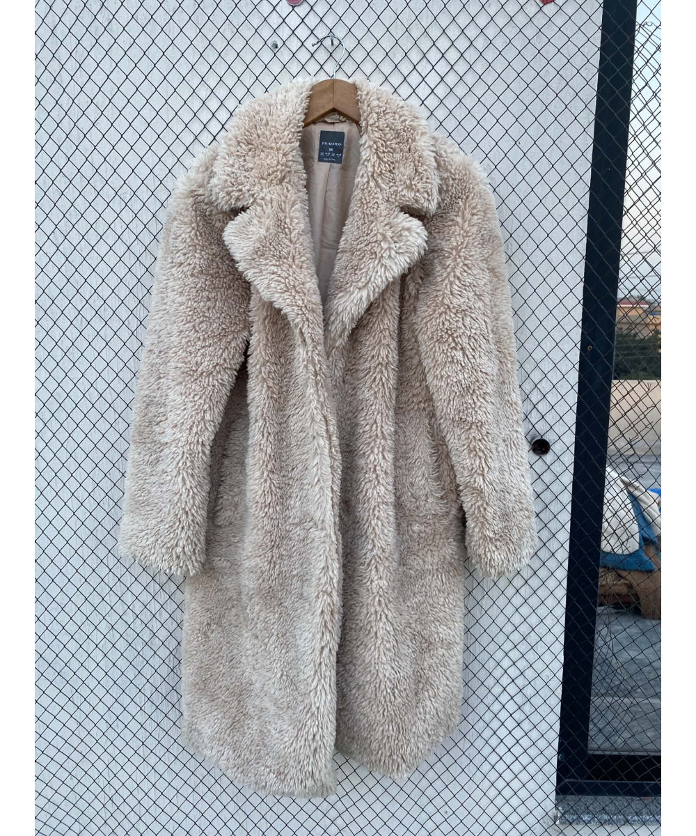 Beige, long, teddy coat